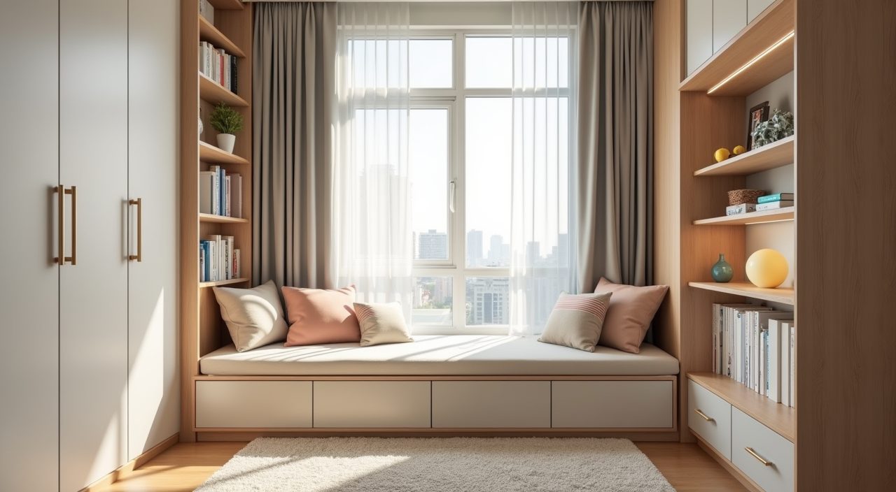 Cosy reading nook corner by the window in a contemporary Singapore BTO kids bedroom