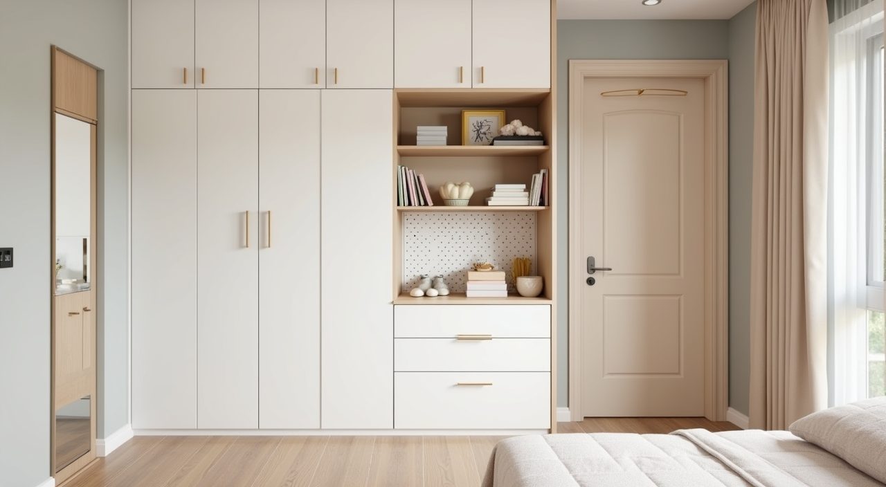Contemporary Singapore BTO kids bedroom with a full-height built-in wardrobe and mixed closed and open storage