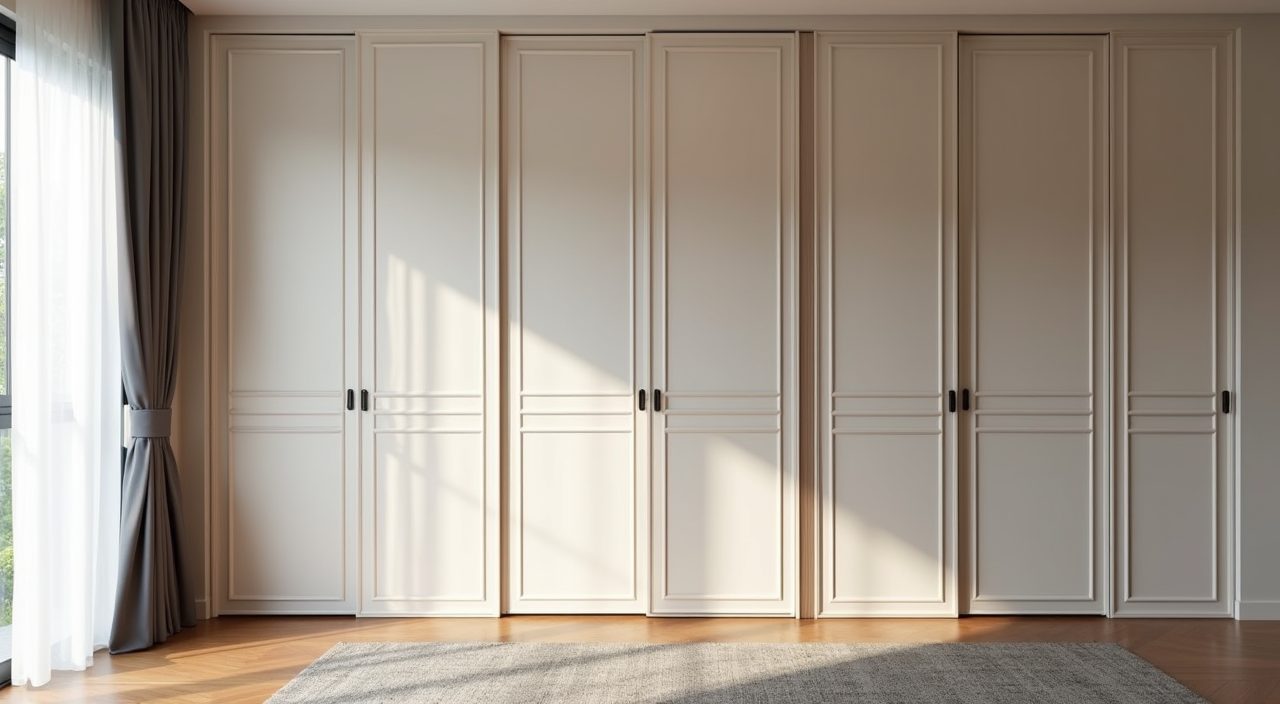 Contemporary Singapore condo bedroom with a full height built in sliding wardrobe