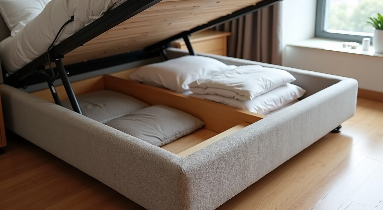 Contemporary Singapore bedroom lift up hydraulic storage bed base with hidden storage