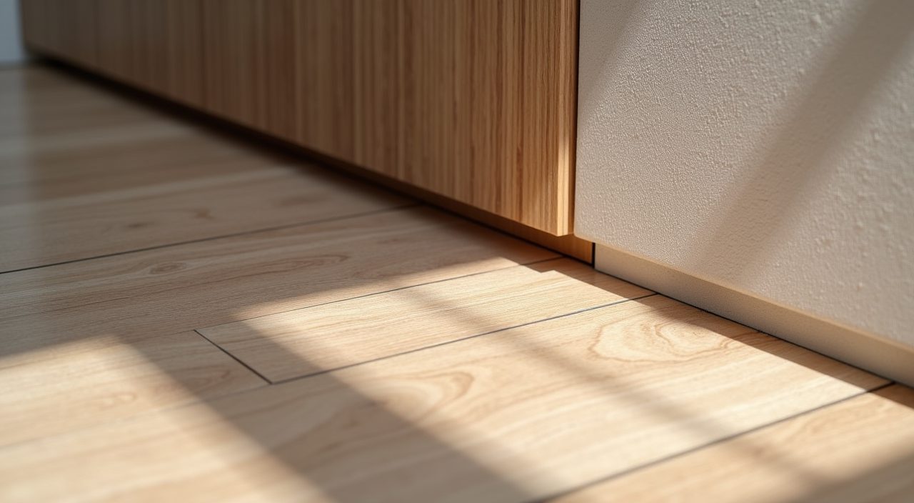 Contemporary Singapore bedroom finish detail with SPC vinyl flooring and fluted laminate panel