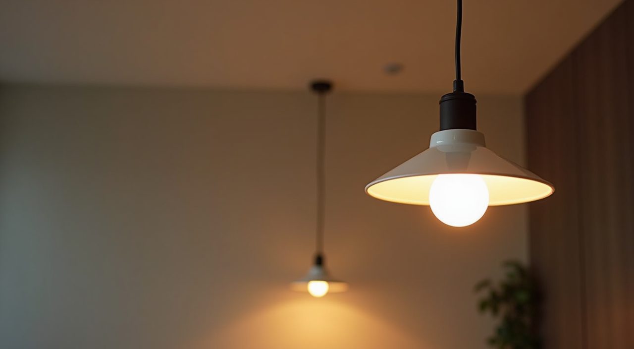 Lighting detail of a warm white dimmable pendant fixture over a Singapore condo dining table