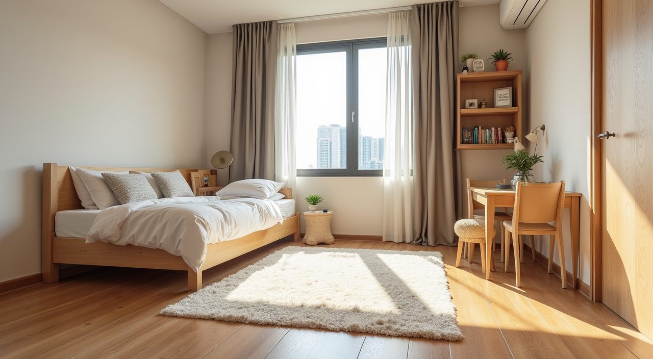 Contemporary Singapore condo kids room with vinyl flooring and washable rug suited to humidity