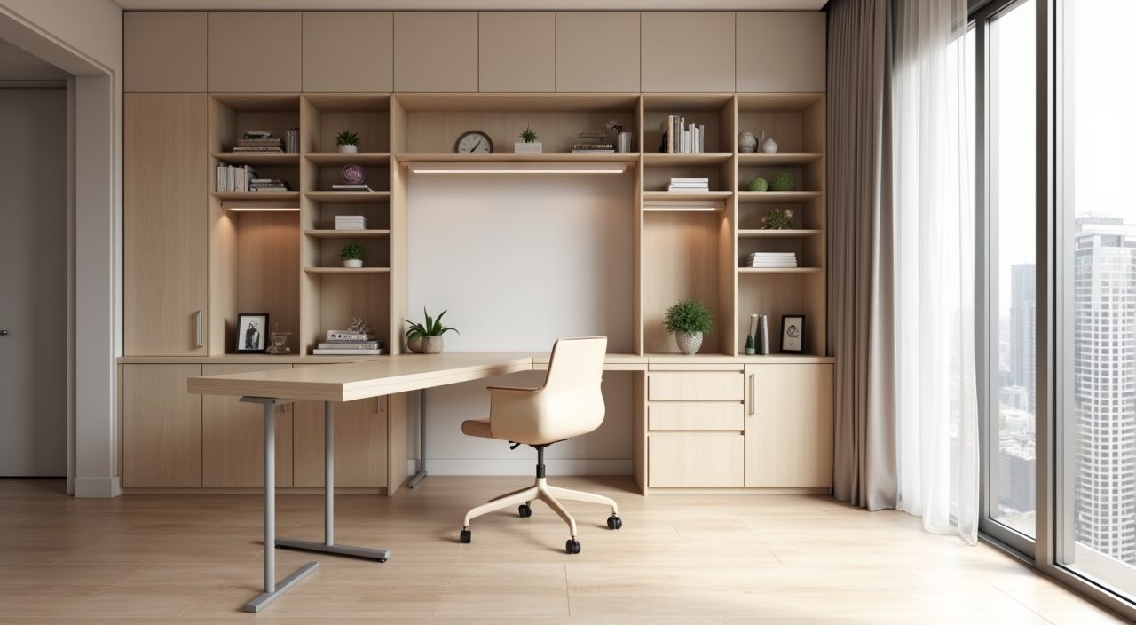 Contemporary Singapore condo kids room with an adjustable desk and modular shelving that adapts over time