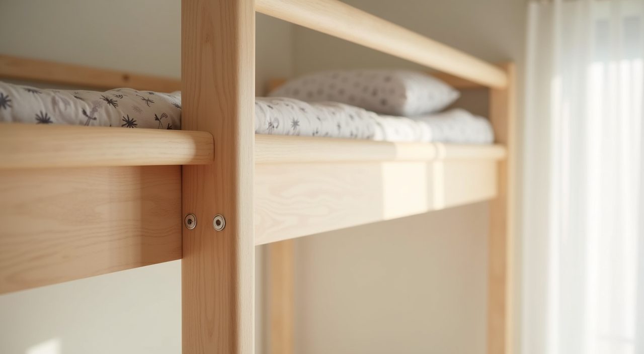 Close up of a loft bed ladder and safety rail in a contemporary Singapore condo kids room
