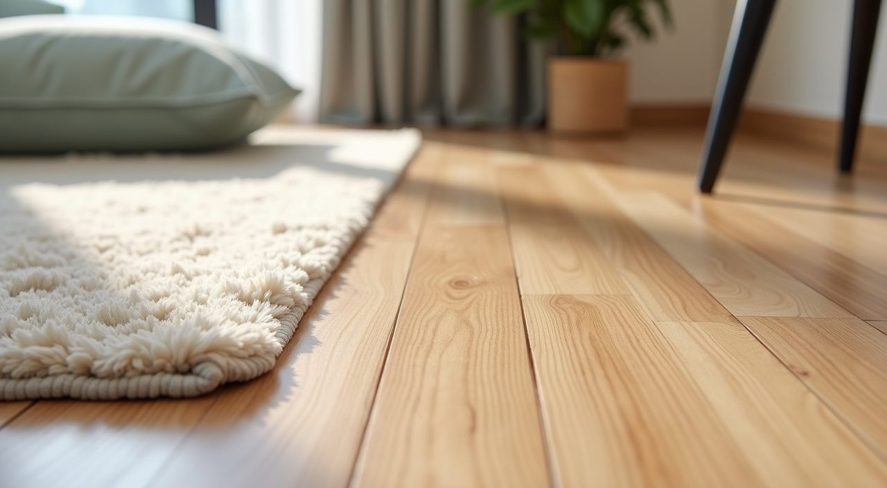 Close material detail of vinyl flooring and a washable rug in a Singapore condo kids room