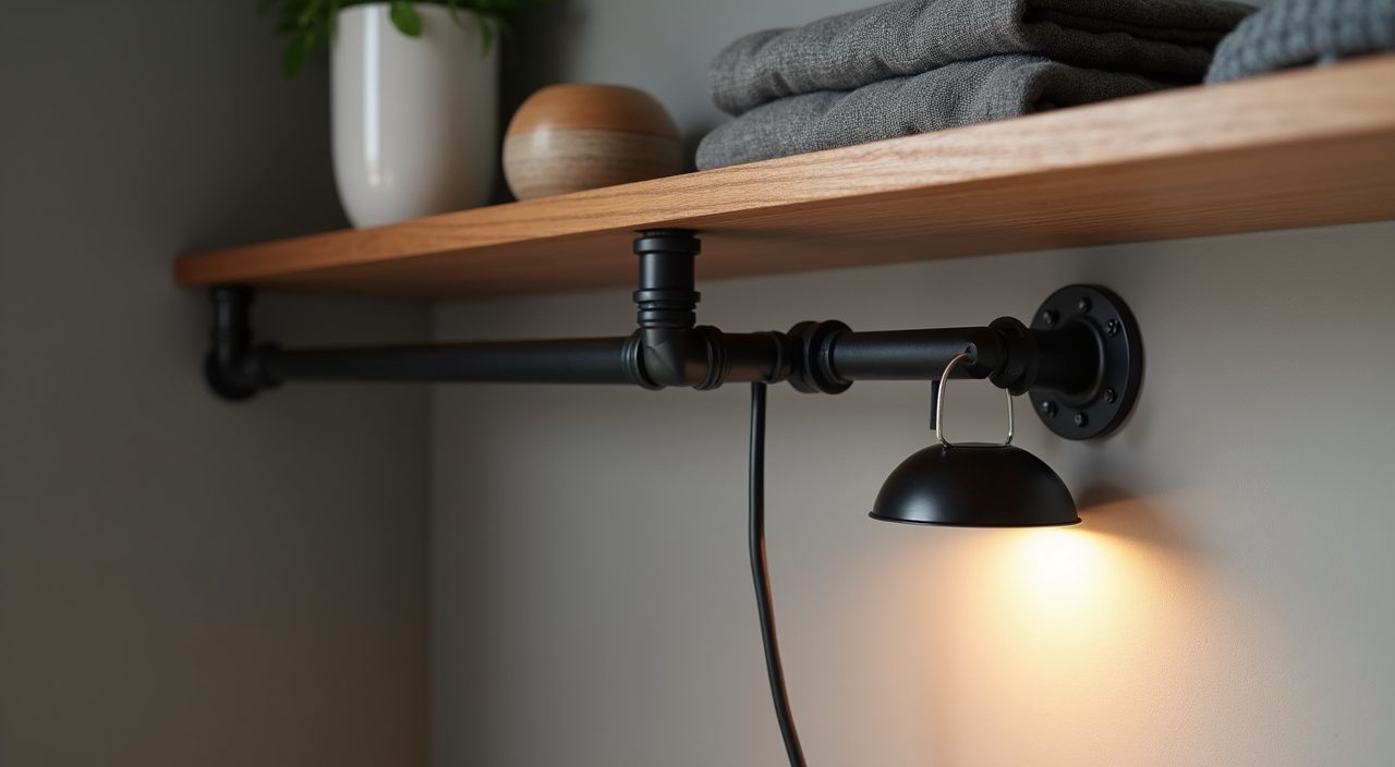Tidy black exposed conduit and pipe-style brackets detail in an industrial style Singapore bedroom