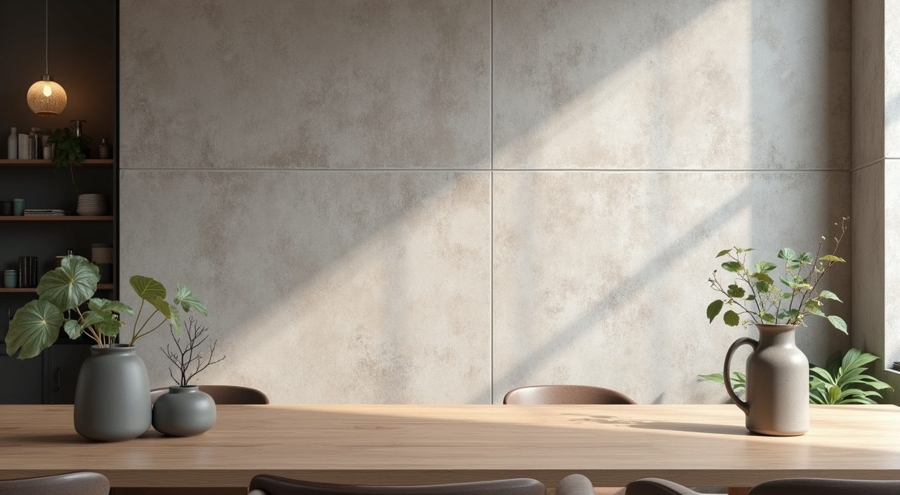 Micro-cement textured feature wall in a Singapore industrial dining area