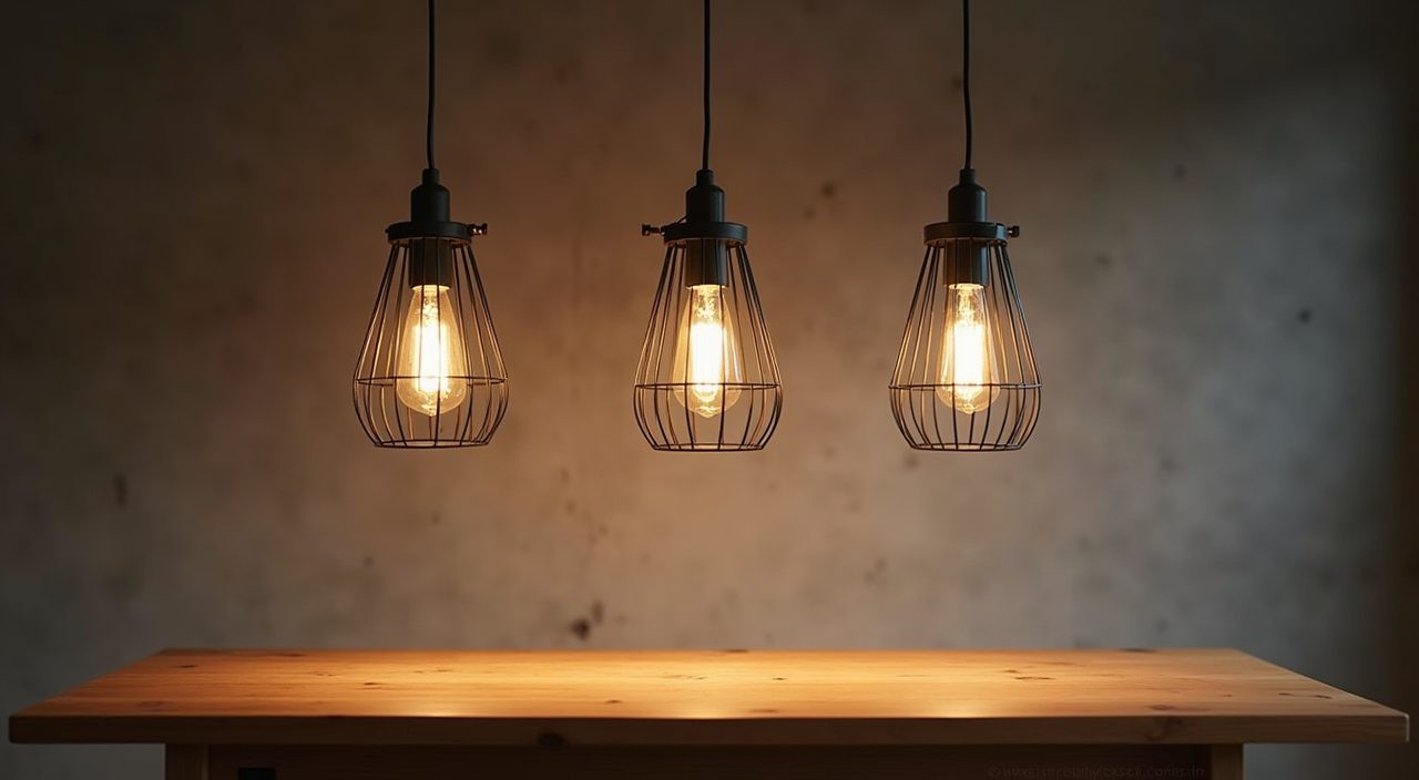 Warm-white black pendant lights over the table in a Singapore industrial dining area
