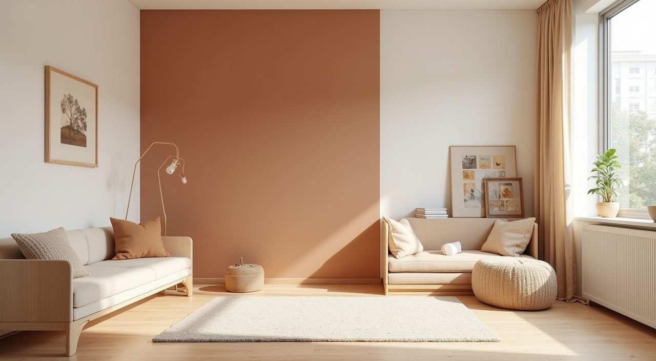 Japandi kids room in Singapore HDB with warm off white walls and muted clay accent wall