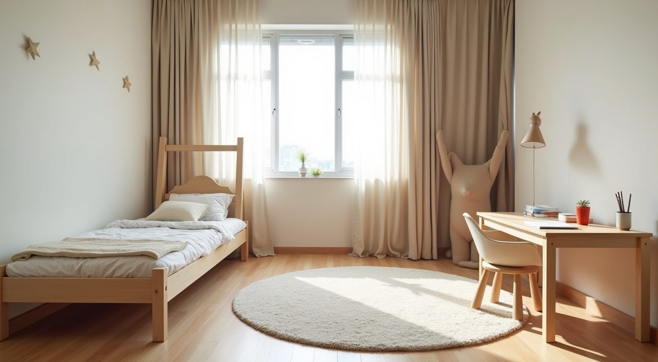 Japandi kids room with low platform bed floor table and open play zone in Singapore