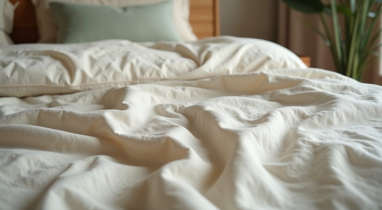 Layered oatmeal linen bedding detail in a Japandi Singapore master bedroom
