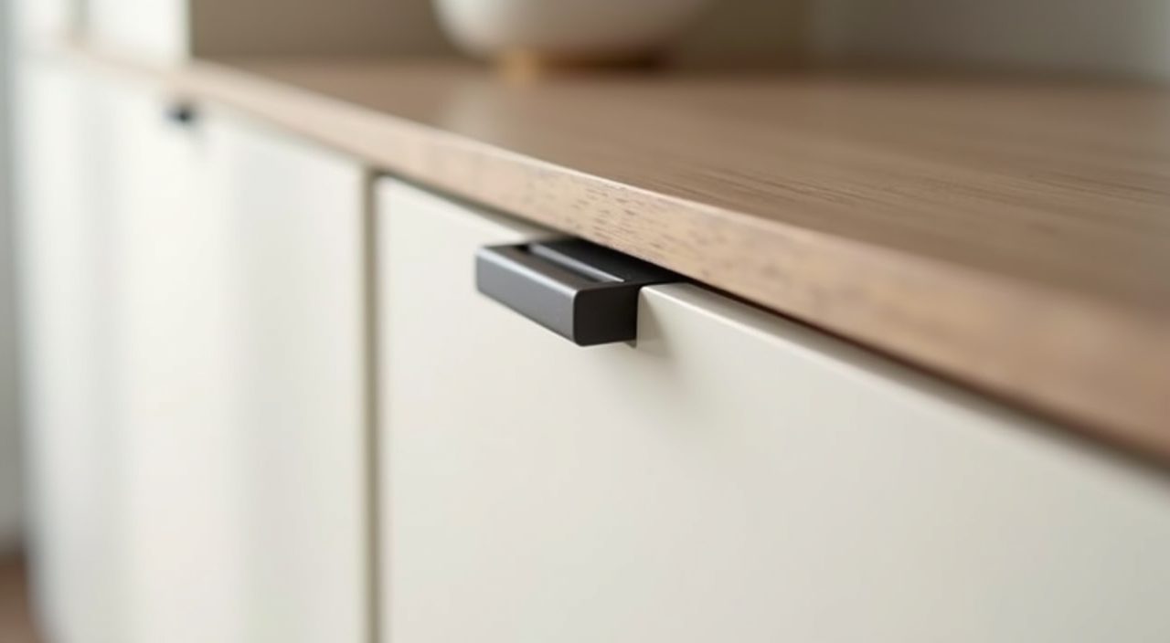 Recessed channel handle detail on a flush Japandi wardrobe in Singapore