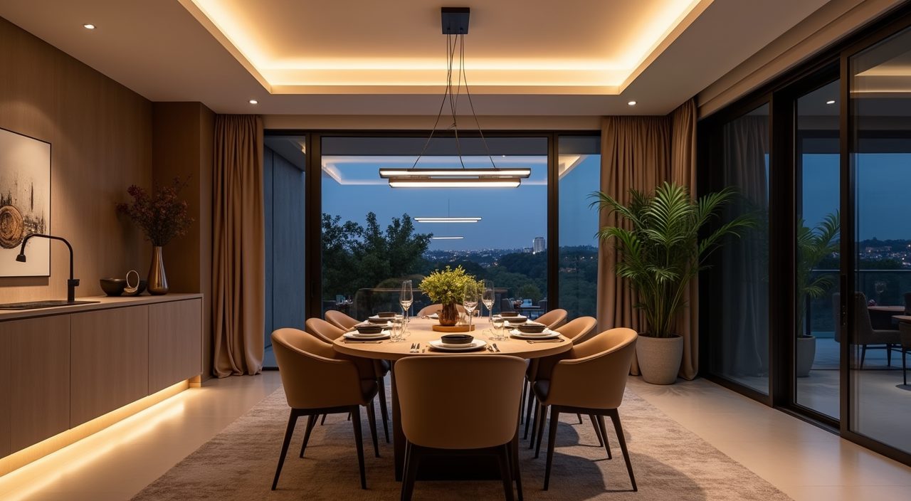 Oversized statement pendant lighting the dining table in a contemporary Singapore landed home dining area