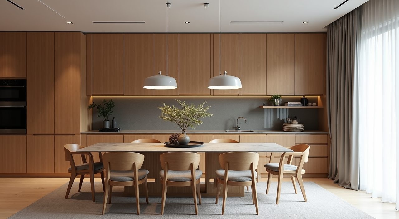 Full-height built-in carpentry and stone-top sideboard storage in a contemporary Singapore landed home dining area
