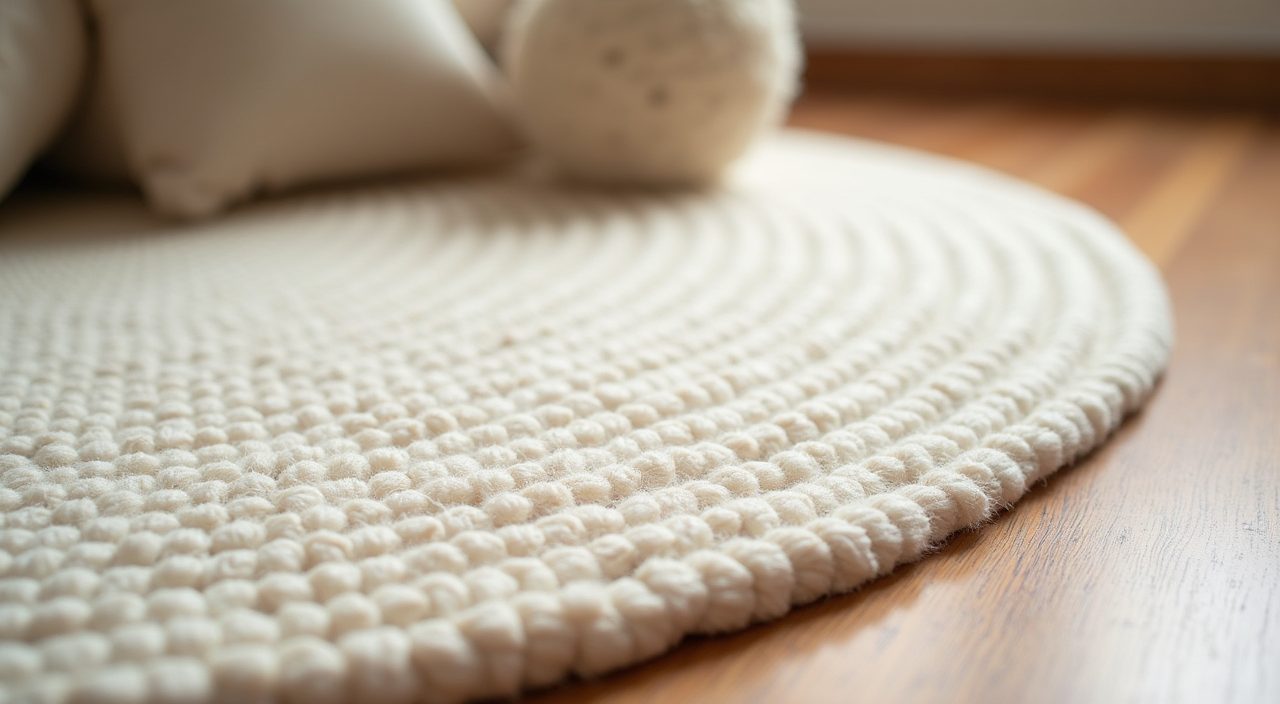 Close up of a soft play rug on timber flooring in a contemporary kids room