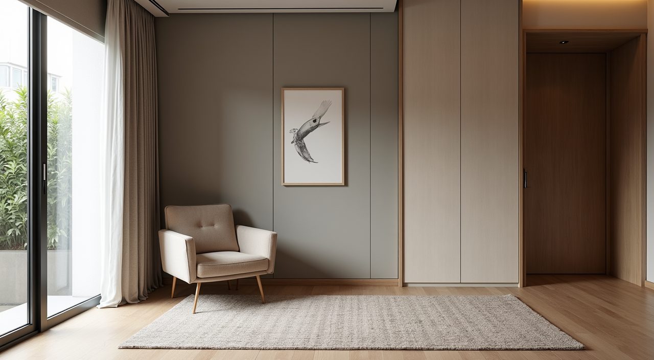 Contemporary landed home study room with glazed partition, solid door and soft furnishings for acoustic privacy
