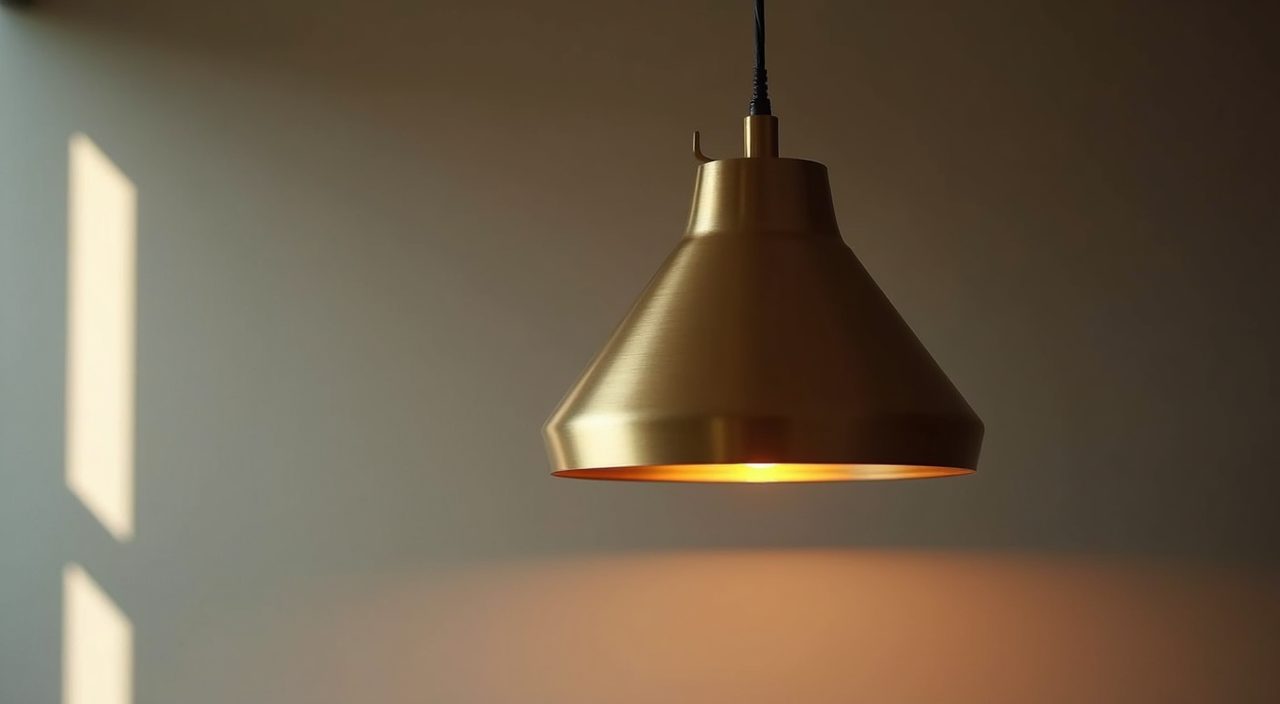 Detail of a mid-century modern spun-metal cone pendant lamp in a Singapore dining area