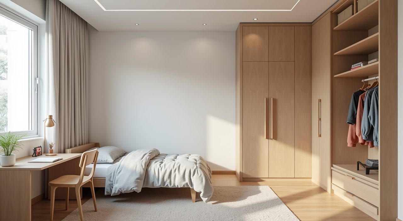 Adaptable mid-century modern Singapore kids room with timeless single bed and older-child study desk