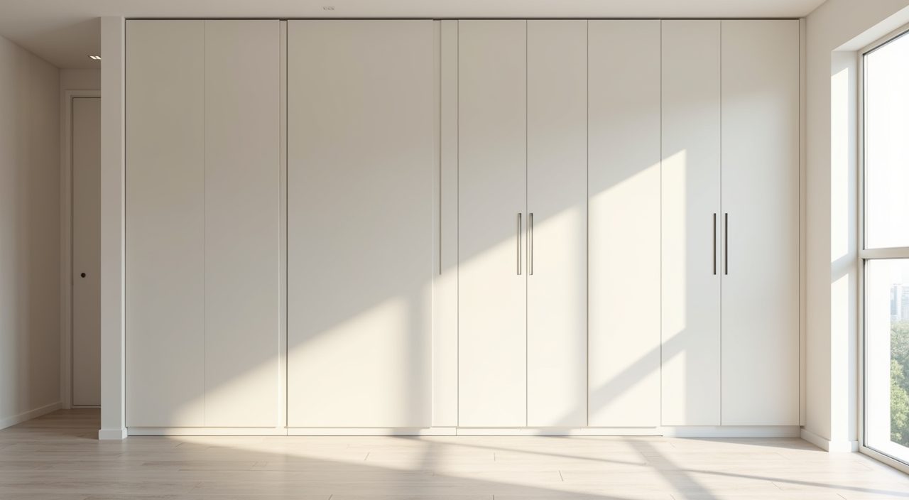 Minimalist Singapore bedroom with flush full height handleless built in wardrobe