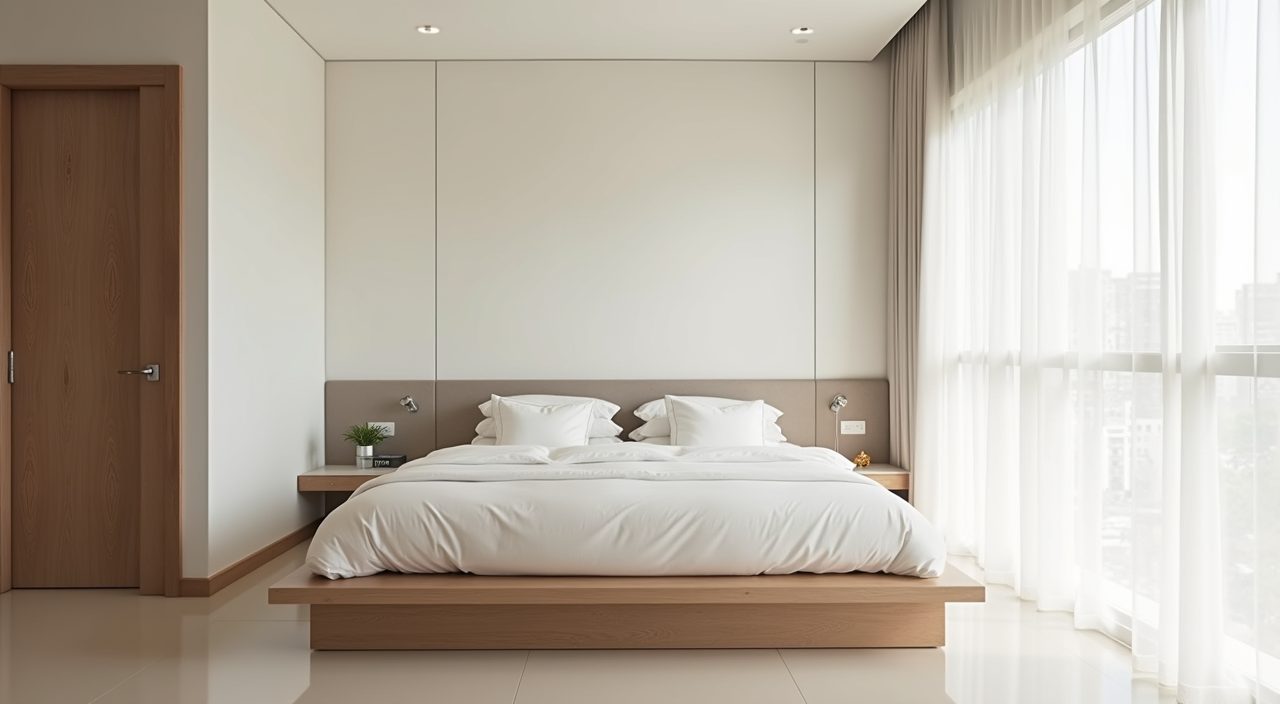 Minimalist Singapore bedroom with low platform bed and open sightlines