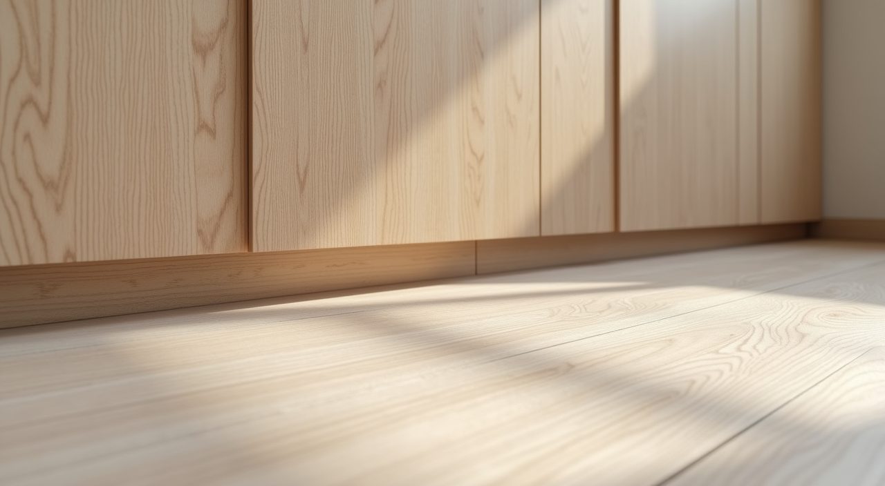 Minimalist Singapore bedroom close up of humidity resistant laminate and porcelain floor finishes