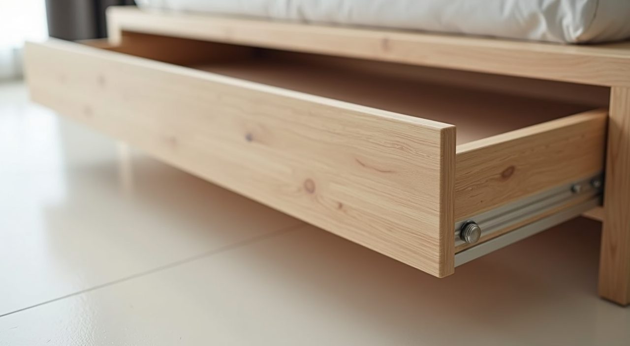Minimalist Singapore bedroom platform bed storage drawer furniture detail