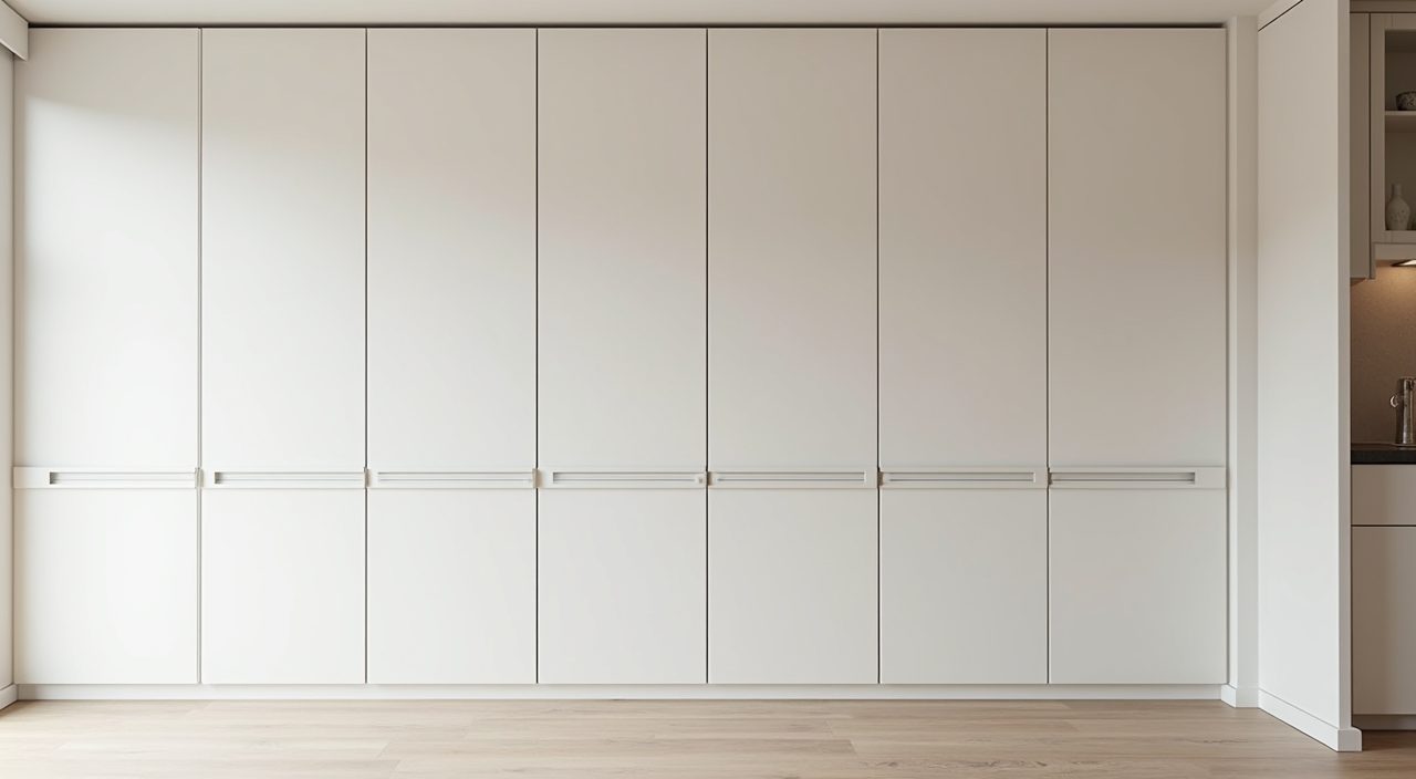 Minimalist full height handleless dining storage cabinets in a Singapore home