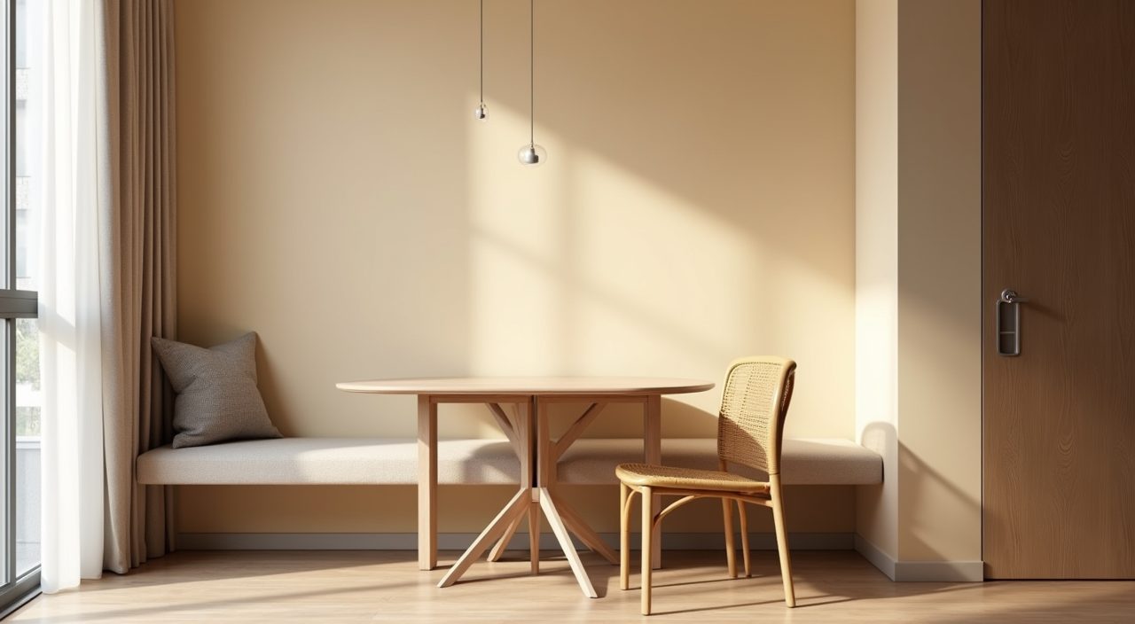 Minimalist dining nook corner with bench seating in a Singapore HDB flat