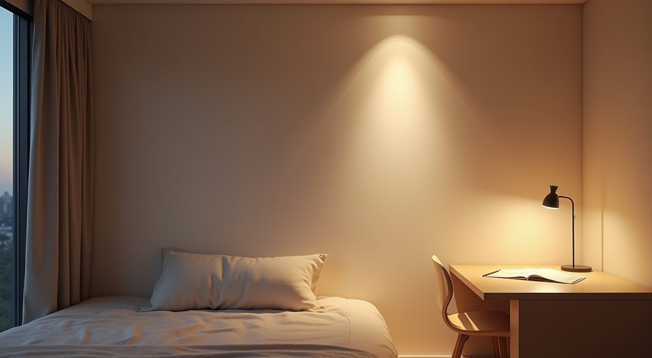 Minimalist Singapore kids room layered lighting with downlights, desk task lamp, and warm bedside light