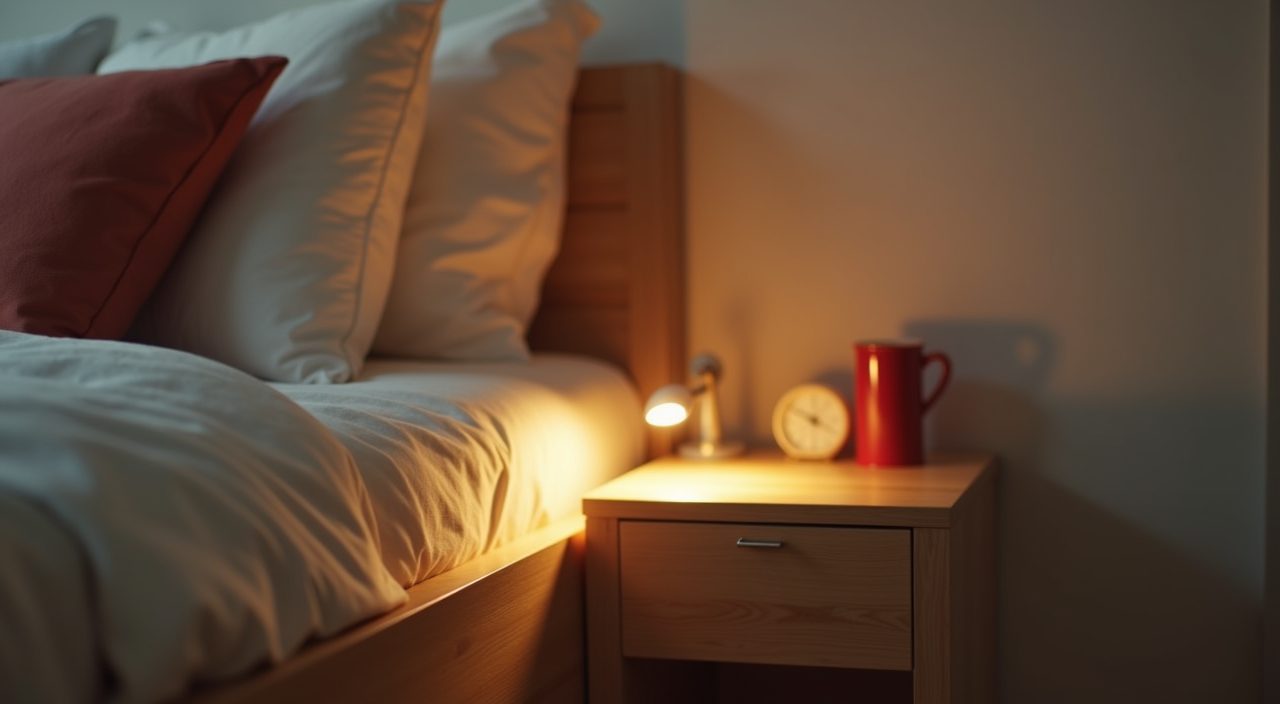 Bedside night light and neutral bedding detail in a modern contemporary Singapore kids room