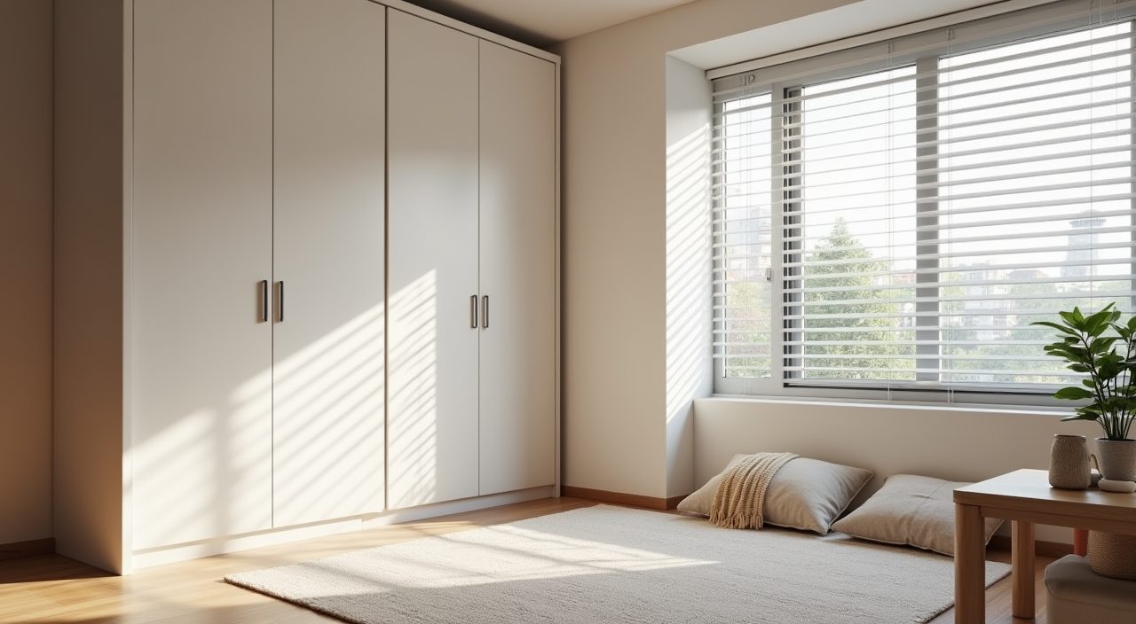 Modern contemporary kids room in Singapore showing rounded carpentry edges, anchored wardrobe and cordless blinds