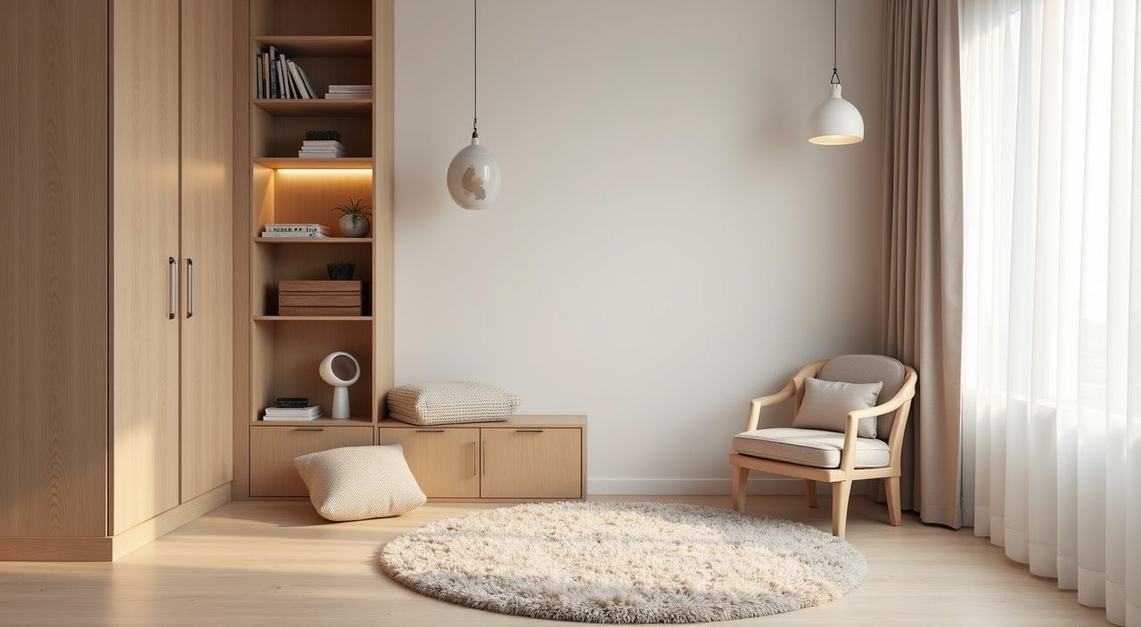 Cosy reading nook corner in a modern contemporary Singapore kids room with a washable rug and low bookshelf