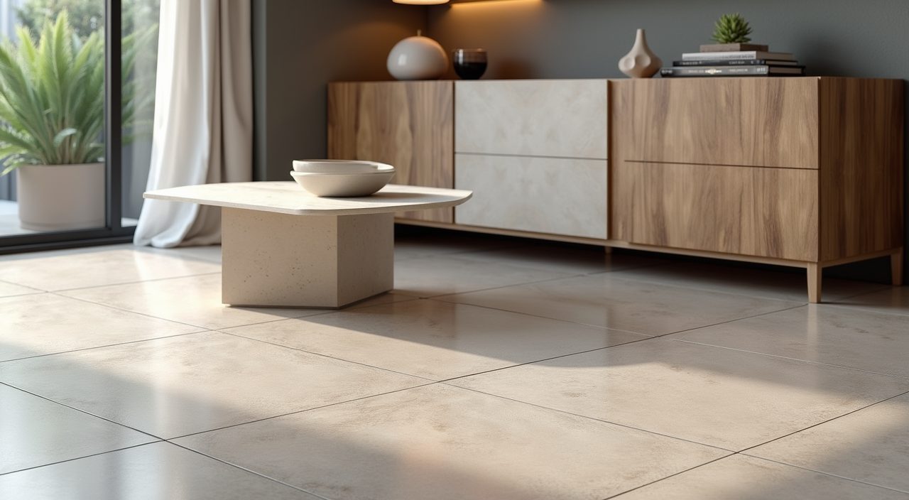 Modern contemporary Singapore living room material detail with porcelain tile and sintered stone