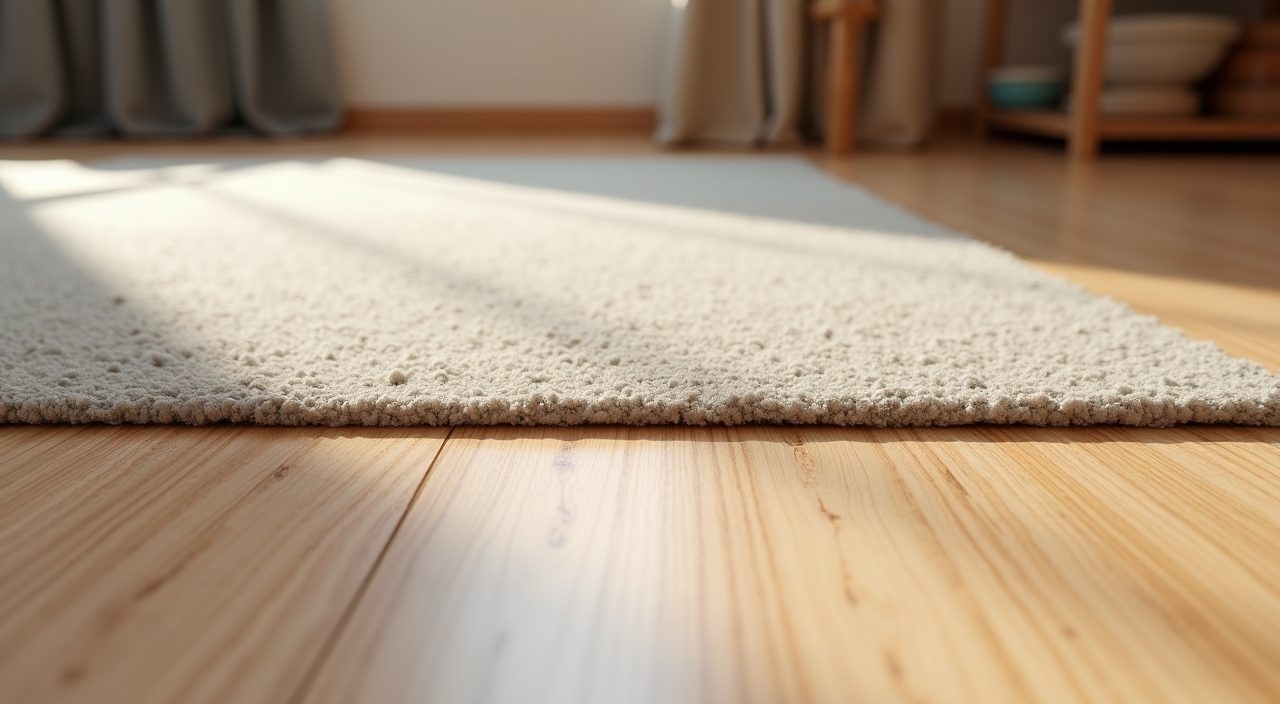 Close-up of vinyl plank flooring and washable wool rug in a modern luxury Singapore kids room