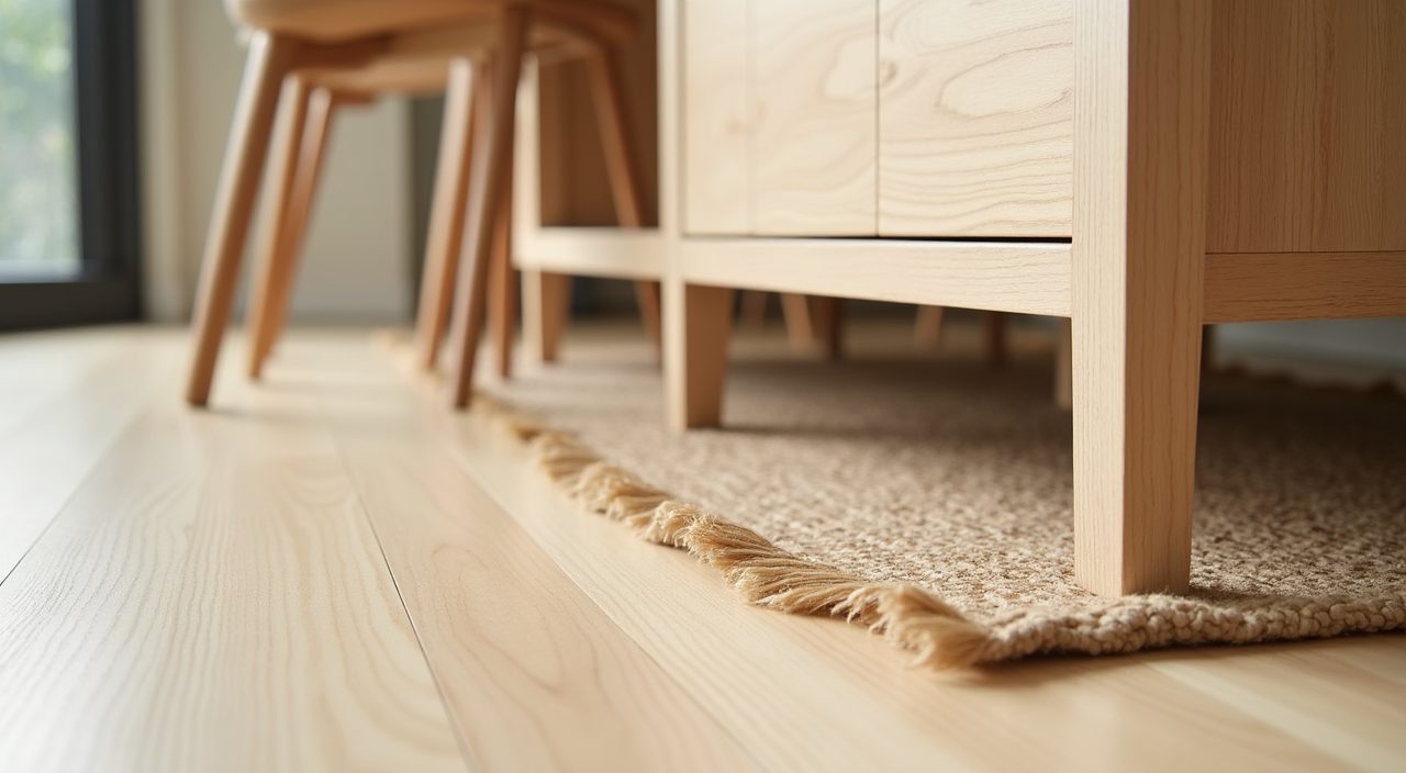 Close up of Muji humidity smart materials pale oak SPC vinyl floor and sealed timber in Singapore
