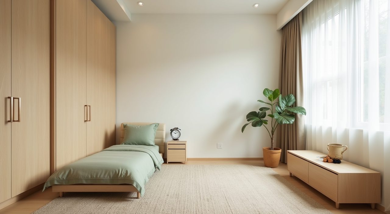 Muji Japanese kids room in a Singapore HDB flat with warm off-white walls and light oak wood palette