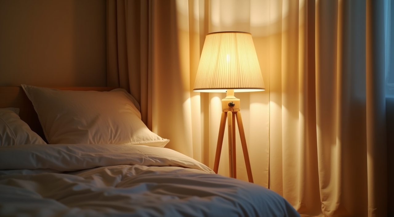 Warm paper-shade floor lamp lighting detail in a Muji Japanese kids room in a Singapore apartment