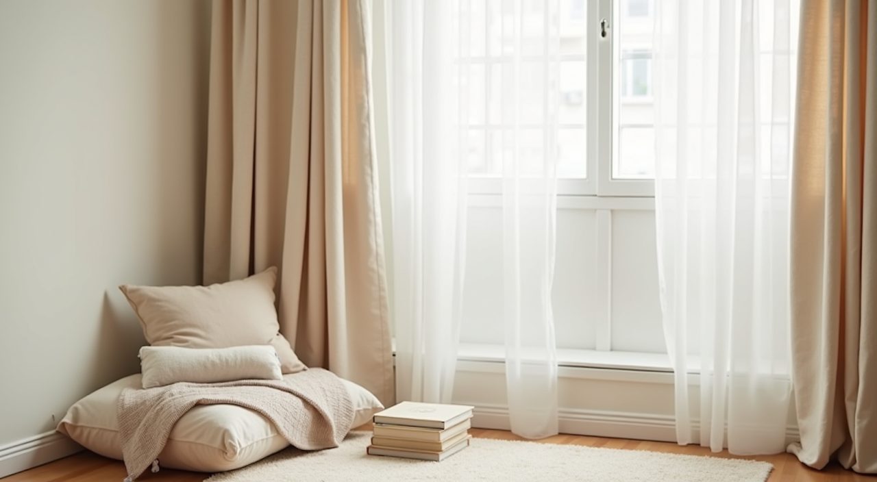 Quiet reading corner nook with floor cushion in a Muji Japanese kids room in a Singapore condo