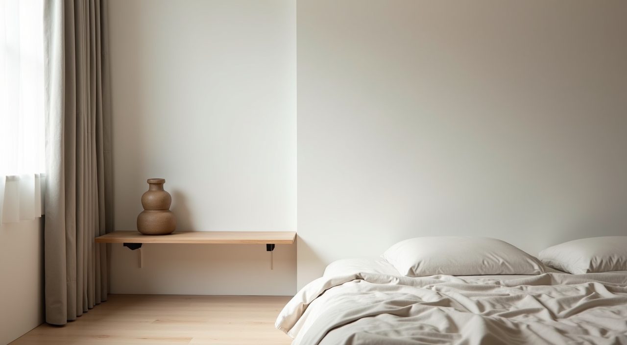 Minimal corner with clear surfaces and negative space in a Muji Japanese Singapore master bedroom
