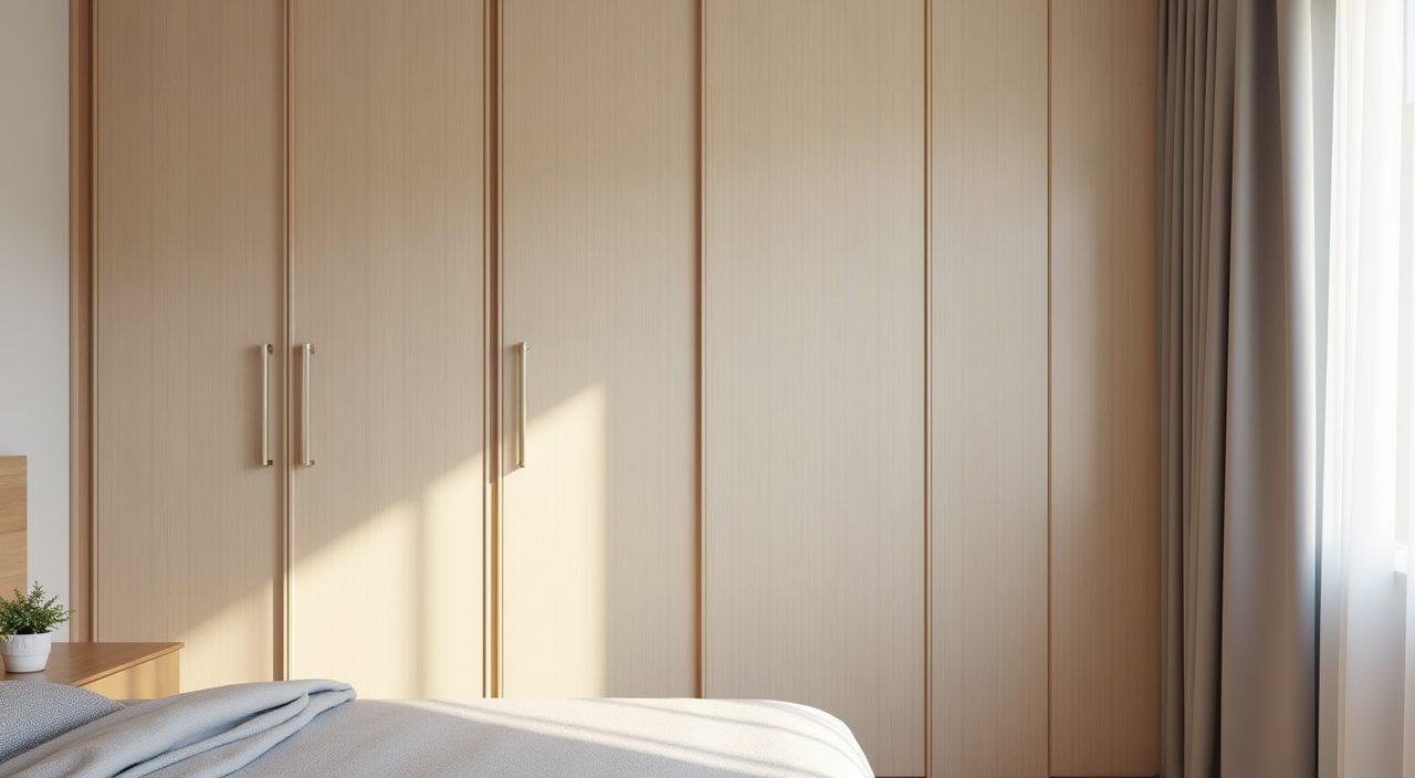 Floor to ceiling sliding door wardrobe in a contemporary Singapore resale flat bedroom, full storage wall