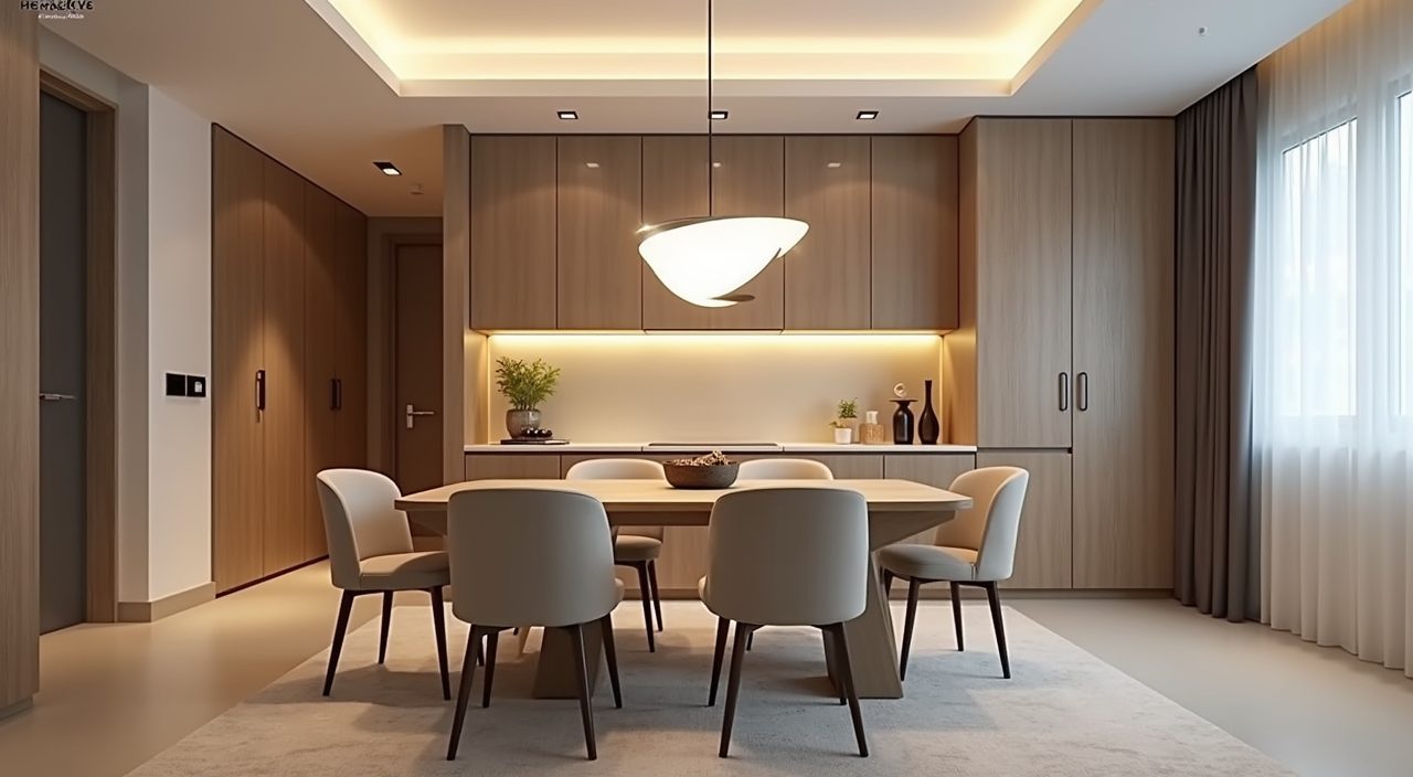 Contemporary Singapore resale flat dining area with a single pendant light anchoring the dining zone