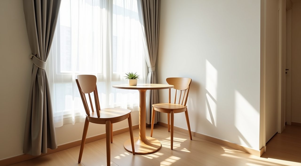 Bright round table dining nook corner beside a window in a Singapore resale flat