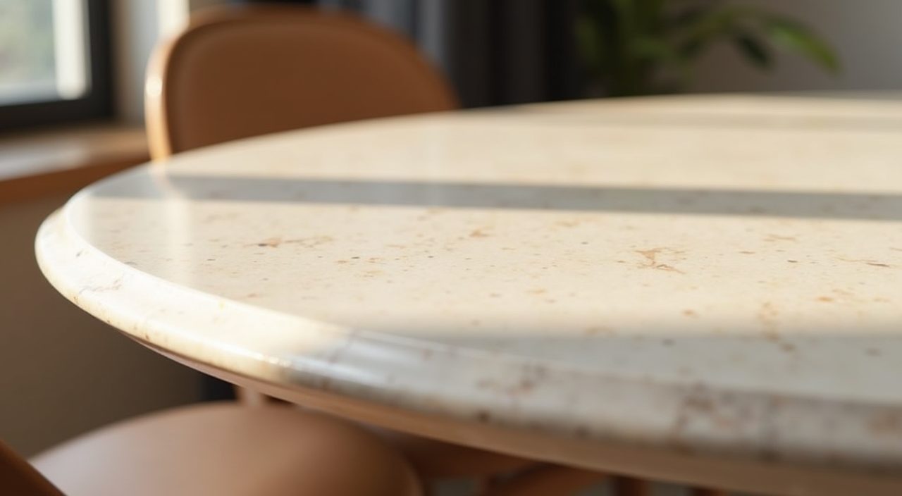 Close up of a humidity friendly sintered stone dining table top in a Singapore resale flat