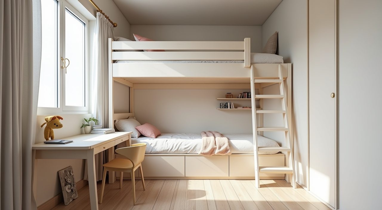 Space-saving loft bed with study area underneath in a Singapore resale flat kids room