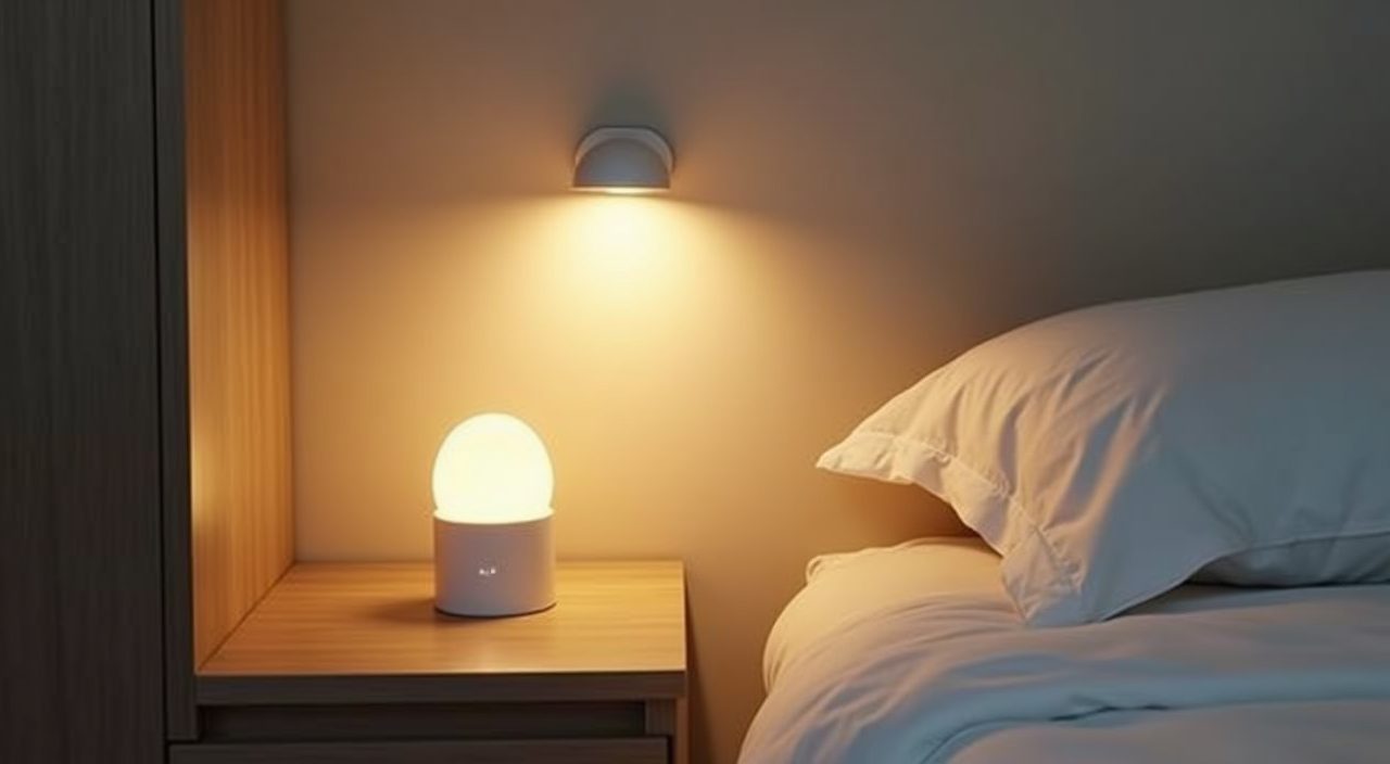 Warm-white bedside wall light and night light detail in a Singapore resale kids bedroom