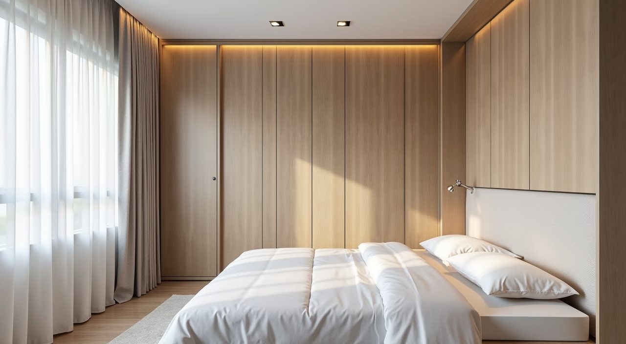 Full-height floor to ceiling sliding wardrobe in a contemporary Singapore resale flat master bedroom