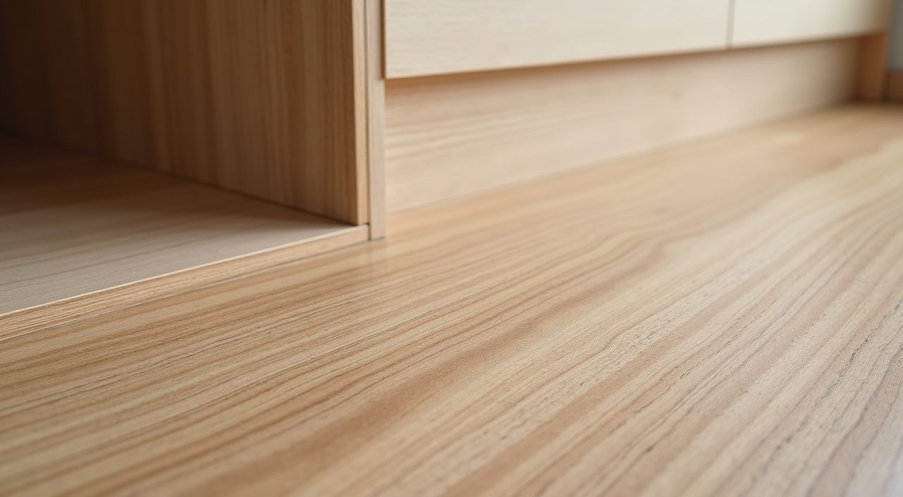 Close-up of humidity-smart vinyl flooring and moisture-resistant laminate finishes in a Singapore resale bedroom