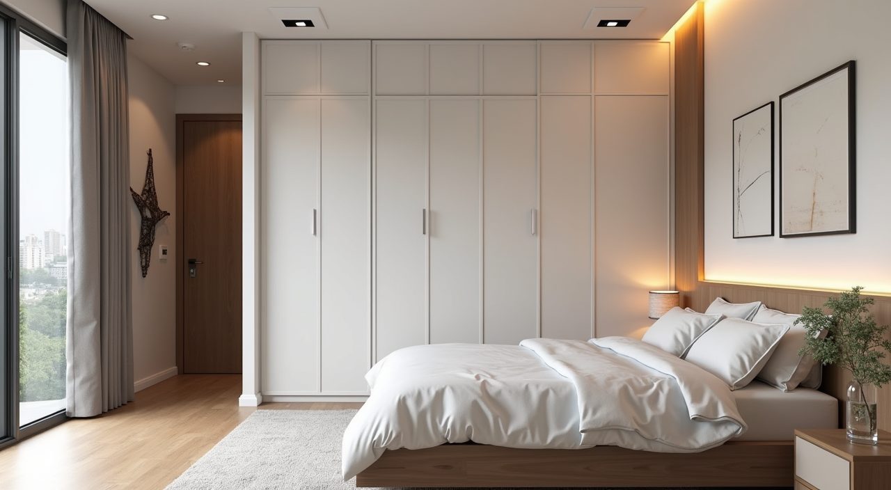 Layout of a contemporary Singapore resale master bedroom with queen bed and clear walkway seen from the doorway
