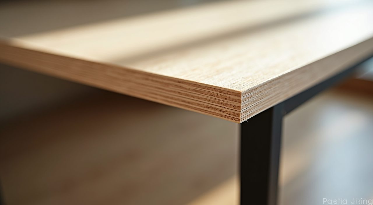 Close-up of humidity-proof laminate desktop and powder-coated metal frame in an HDB resale flat study
